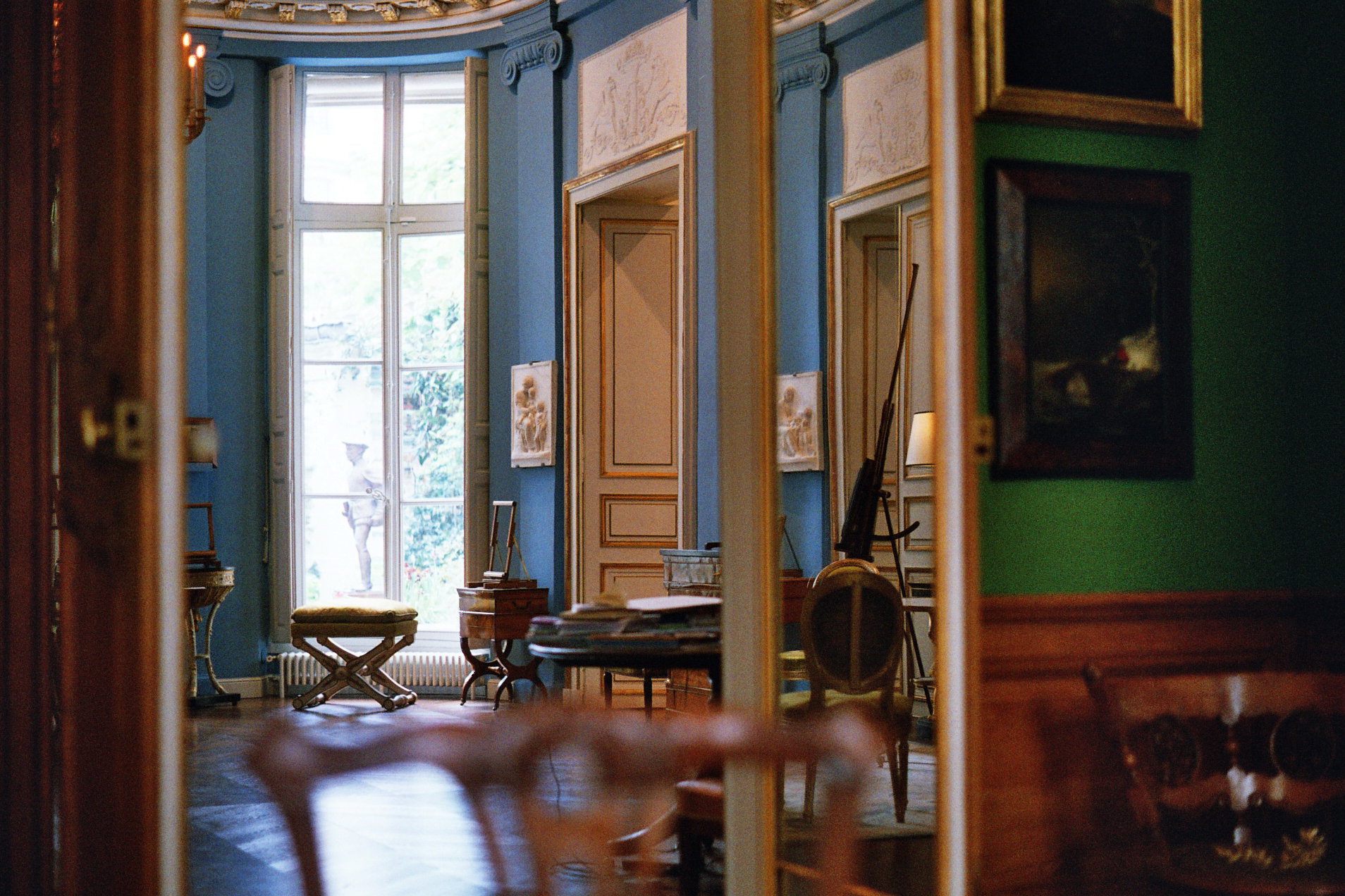 The Grand salon from the Dining Room View of Hôtel Turgot in Paris, shot on film. Vendôme Circle offers private hôtel particulier tours in this and other Paris townhouses or hôtel particuliers.