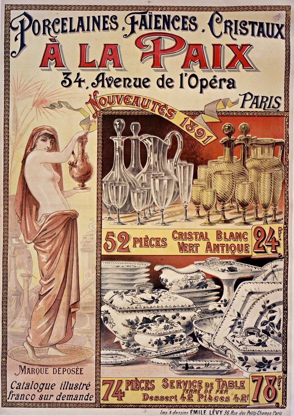 Porcelaines faïences cristaux A la Paix Poster for Galerie A la Paix purchased by Georges Rouard which became Maison Rouard